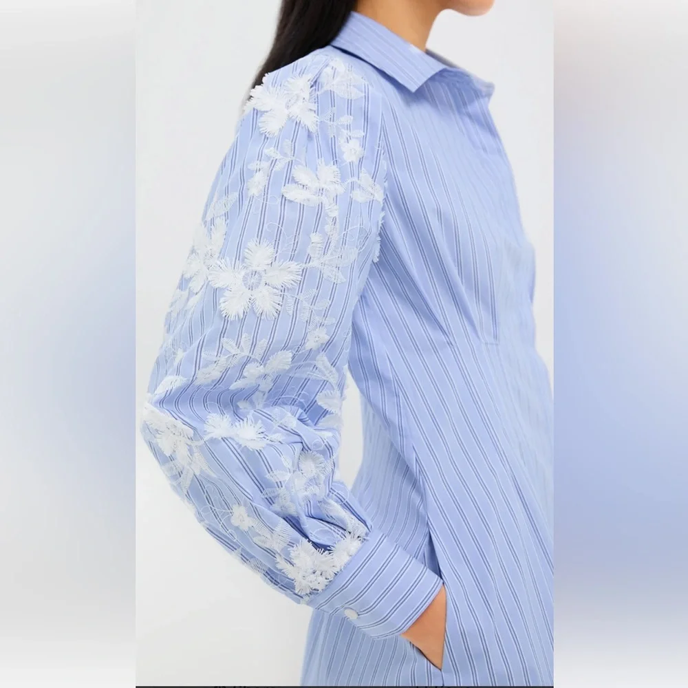 NWT TuckerNuck Blue Stripe Embroidery Mini Corinne Dress XXL - Picture 4 of 11